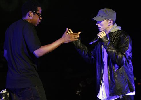 Jay-Z and Eminem on David Letterman's rooftop